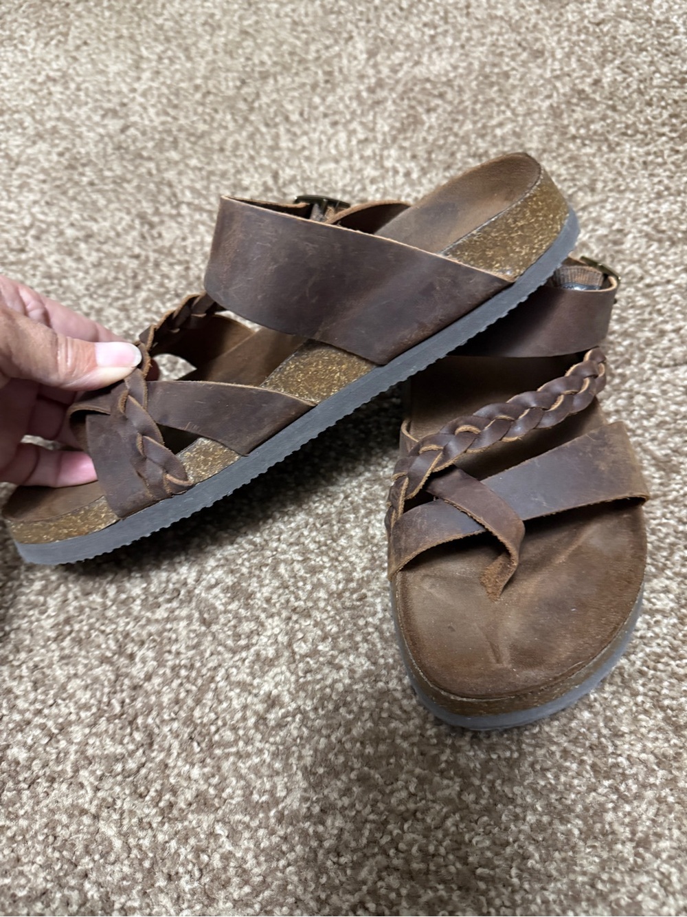 Women's Brown Braided Leather Slide Sandals - Picture 4 of 4